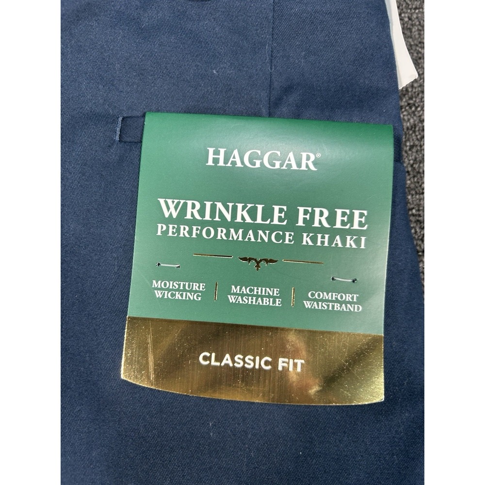 New Haggar Wrinkle Free Performance Khaki Pants Mens 38x29‎ Navy Blue Wicking - Picture 7 of 8